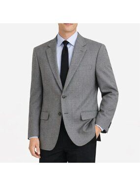 Joseph & Feiss Men's 44R Gray Herringbone 2-Button Lambswool Blazer e1739
